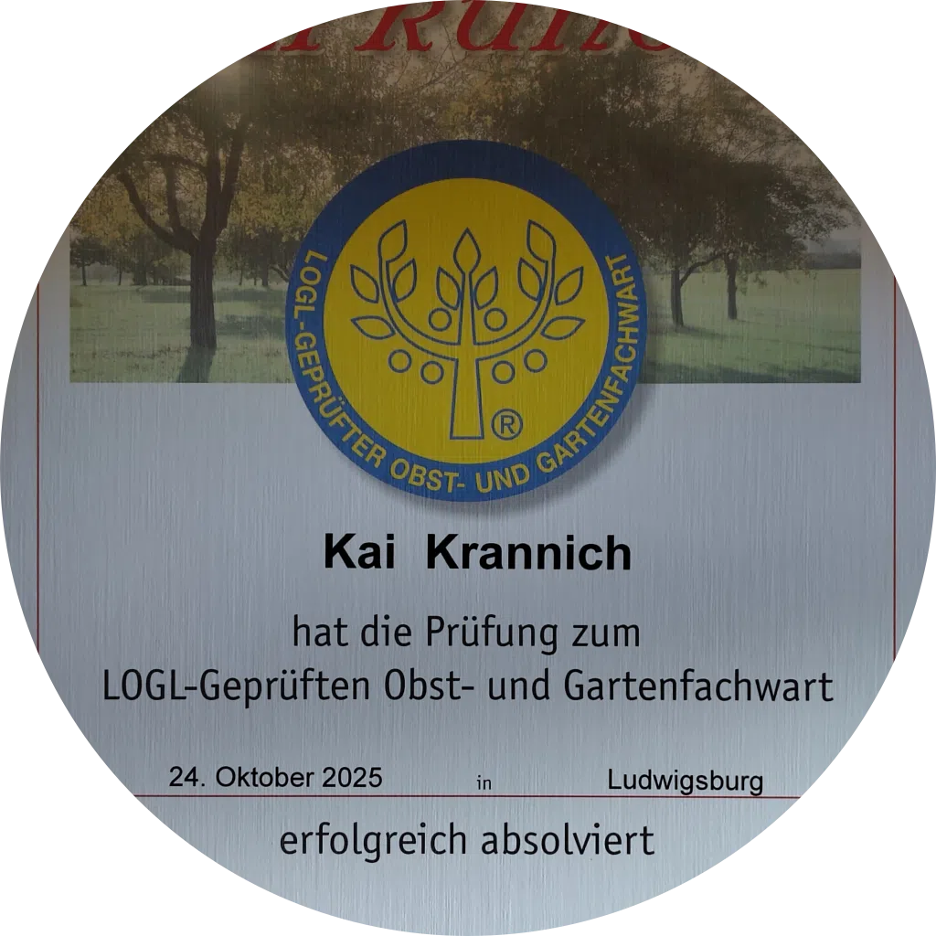 Zertifikat zum LOGL-geprüften Obst- und Gartenfachwart für Kai Krannich